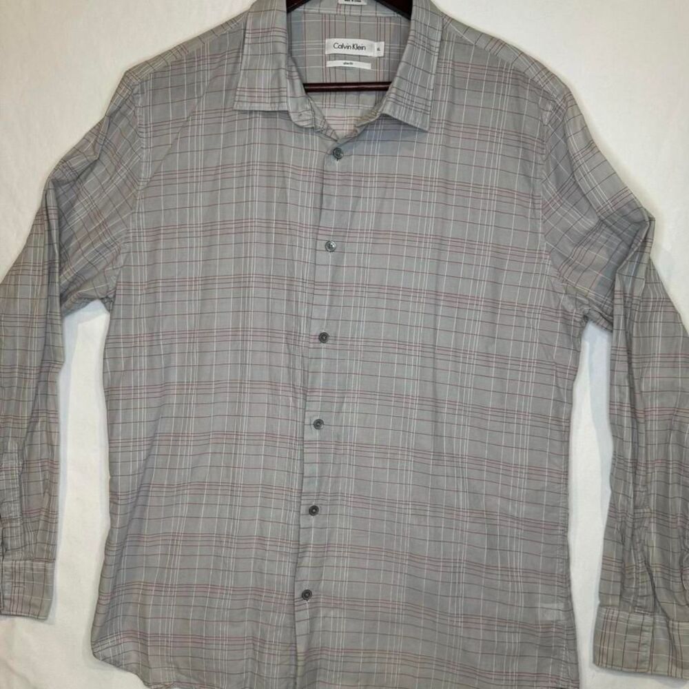 Calvin Klein Plaid‎ Long Sleeve Button up Slim Fit Shirt Sz. XL